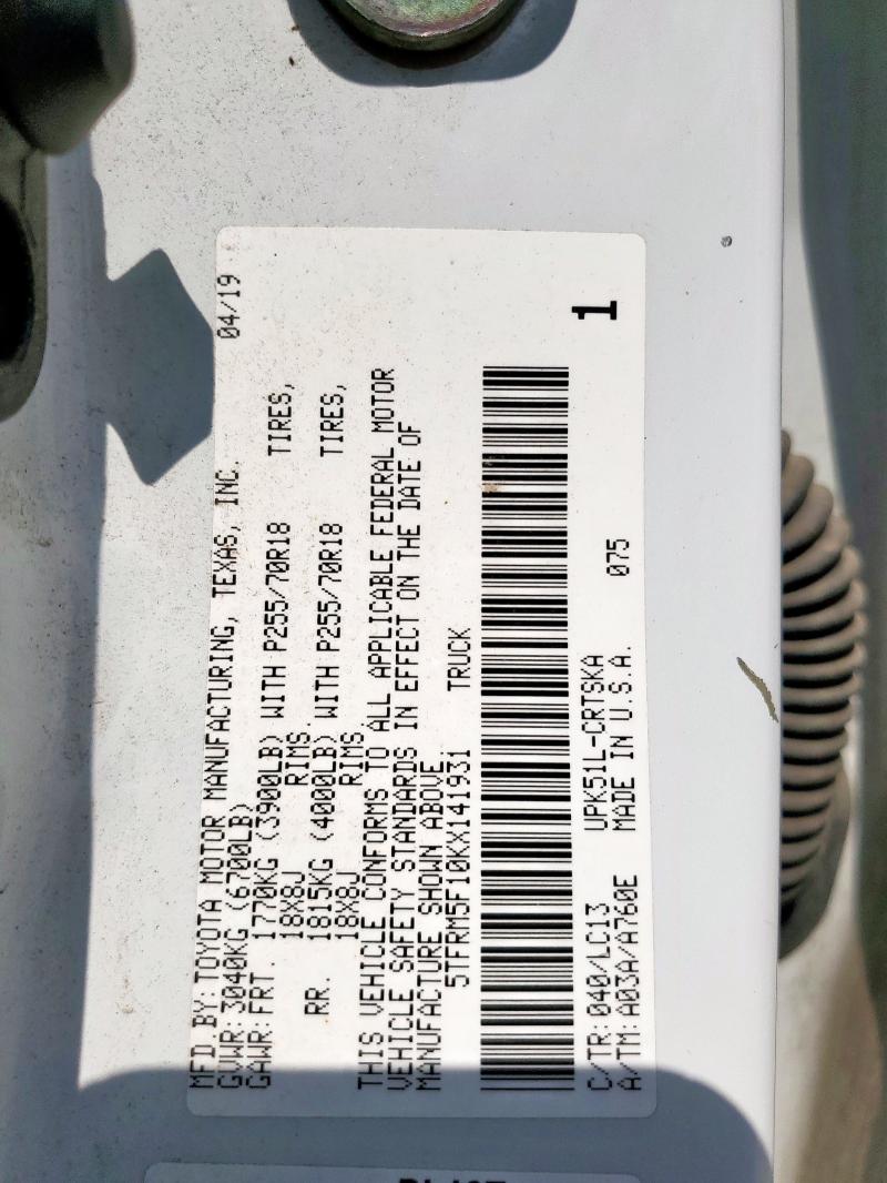 2019 TOYOTA TUNDRA DOU - 5TFRM5F10KX141931