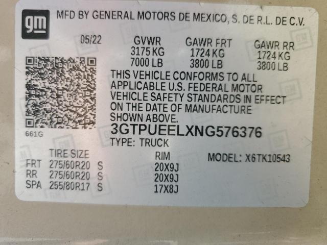 2022 GMC SIERRA K15 - 3GTPUEELXNG576376