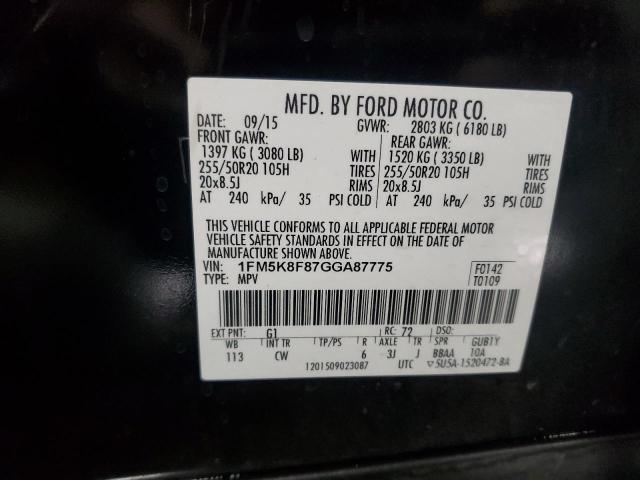 2016 FORD EXPLORER L - 1FM5K8F87GGA87775
