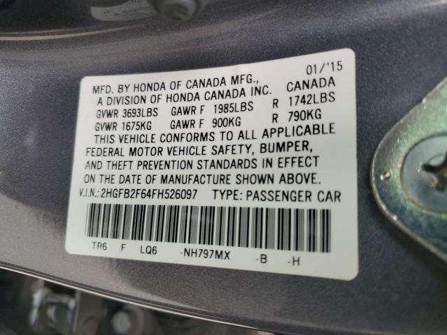 2015 HONDA CIVIC HF 2HGFB2F64FH526097