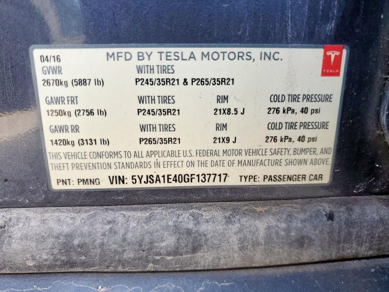 2016 TESLA MODEL S 5YJSA1E40GF137717