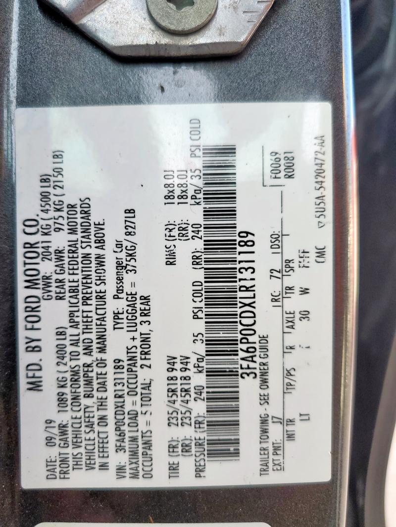 2020 FORD FUSION SEL - 3FA6P0CDXLR131189