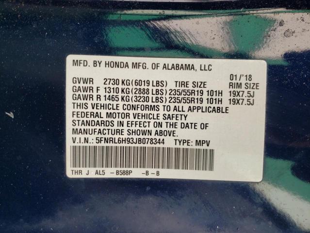 2018 HONDA ODYSSEY EL 5FNRL6H93JB078344