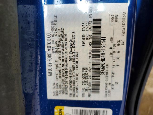 2017 FORD FUSION SE - 3FA6P0HD4HR155441