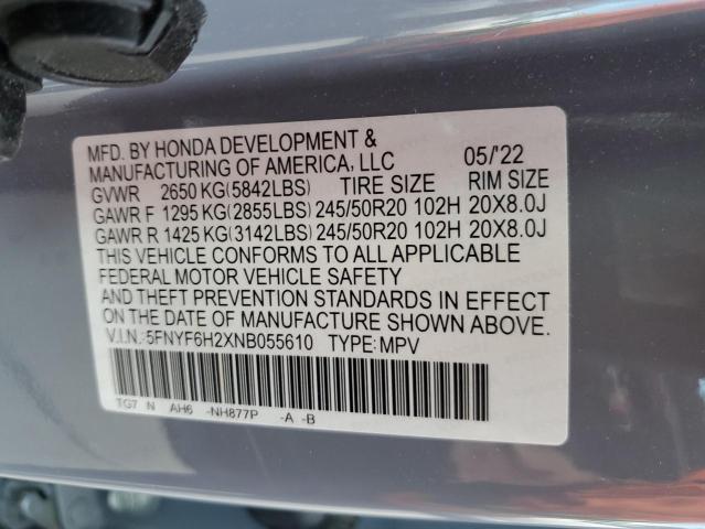 2022 HONDA PILOT SE 5FNYF6H2XNB055610
