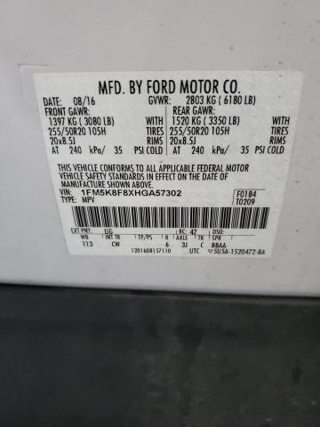 2017 FORD EXPLORER L - 1FM5K8F8XHGA57302