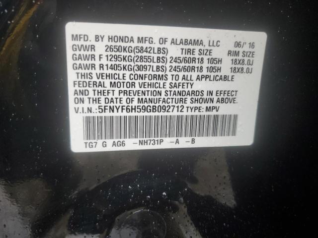 2016 HONDA PILOT EXL 5FNYF6H59GB092712