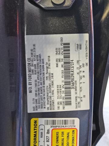 2020 FORD FUSION SEL 3FA6P0CD9LR137274