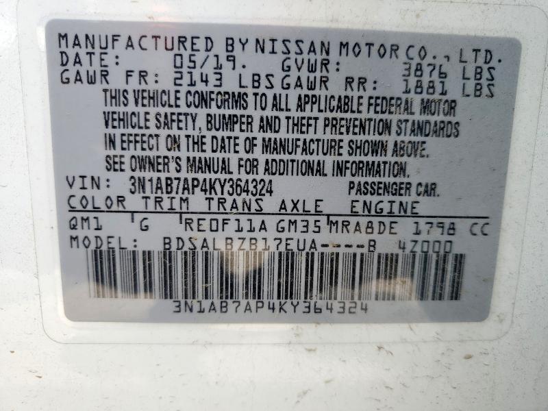 2019 NISSAN SENTRA S - 3N1AB7AP4KY364324