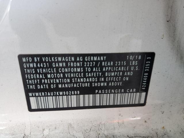 2019 VOLKSWAGEN E-GOLF SE - WVWKR7AU7KW902699