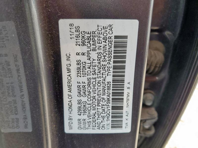 2019 HONDA ACCORD EXL - 1HGCV1F59KA018826