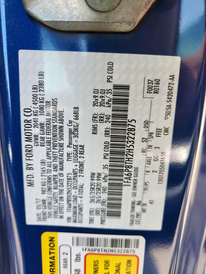 2017 FORD MUSTANG - 1FA6P8TH2H5322875