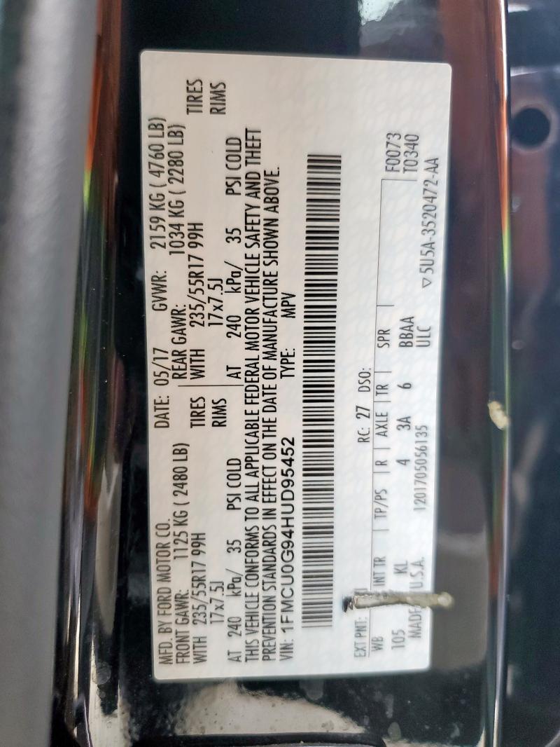 2017 FORD ESCAPE SE - 1FMCU0G94HUD95452