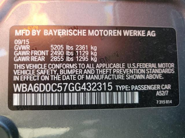 2016 BMW 640 I GRAN WBA6D0C57GG432315