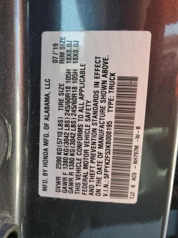 2019 HONDA RIDGELINE 5FPYK2F53KB008195