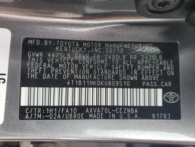 2019 TOYOTA CAMRY L - 4T1B11HK0KU809510