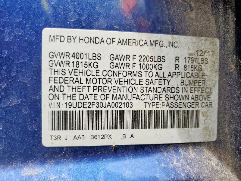 2018 ACURA ILX BASE W 19UDE2F30JA002103