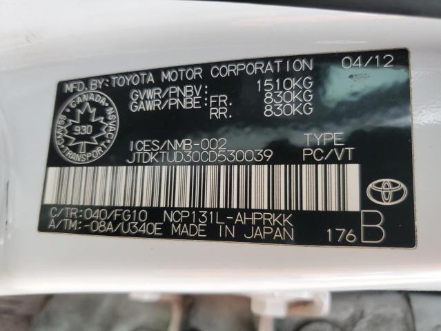 2012 TOYOTA YARIS - JTDKTUD30CD530039