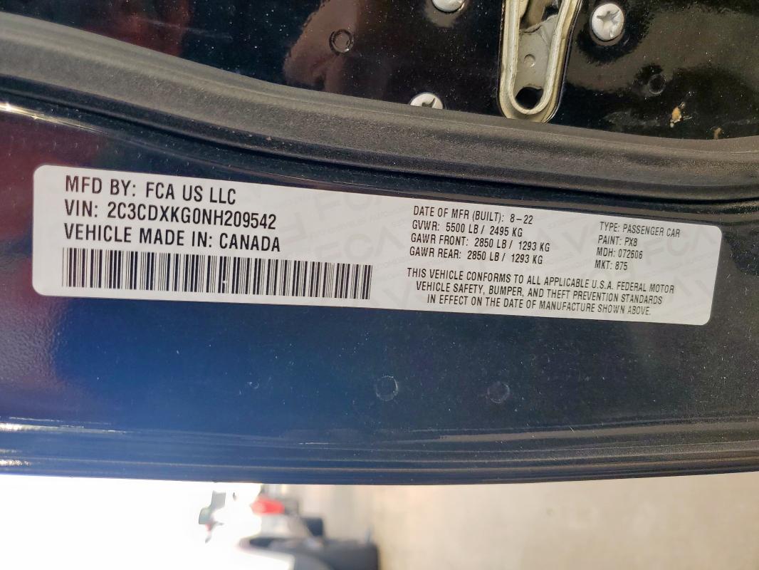 2022 DODGE CHARGER PO 2C3CDXKG0NH209542