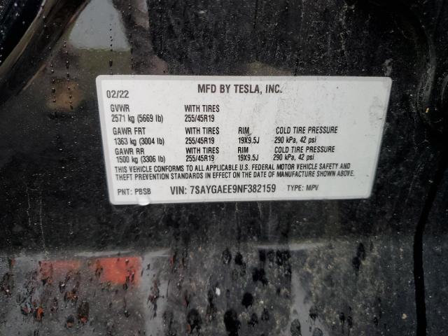 2022 TESLA MODEL Y 7SAYGAEE9NF382159