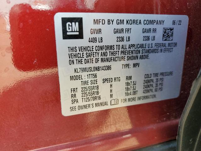2022 CHEVROLET TRAILBLAZE KL79MUSL0NB143386