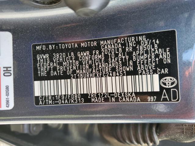 2015 TOYOTA COROLLA L - 2T1BURHEXFC248451