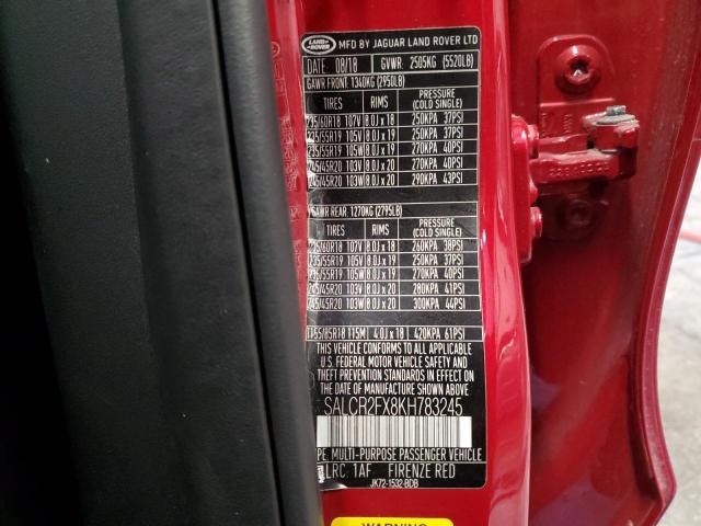 2019 LAND ROVER DISCOVERY SALCR2FX8KH783245