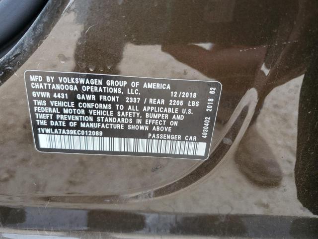 2019 VOLKSWAGEN PASSAT WOL 1VWLA7A39KC012089