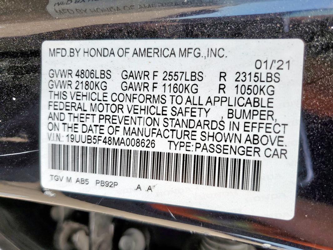 2021 ACURA TLX TECHNO 19UUB5F48MA008626