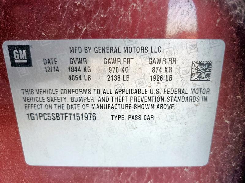2015 CHEVROLET CRUZE LT - 1G1PC5SB7F7151976