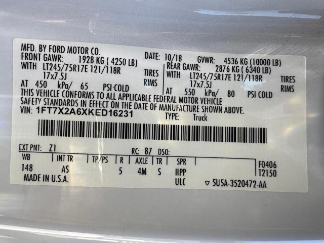 2019 FORD F250 SUPER 1FT7X2A6XKED16231