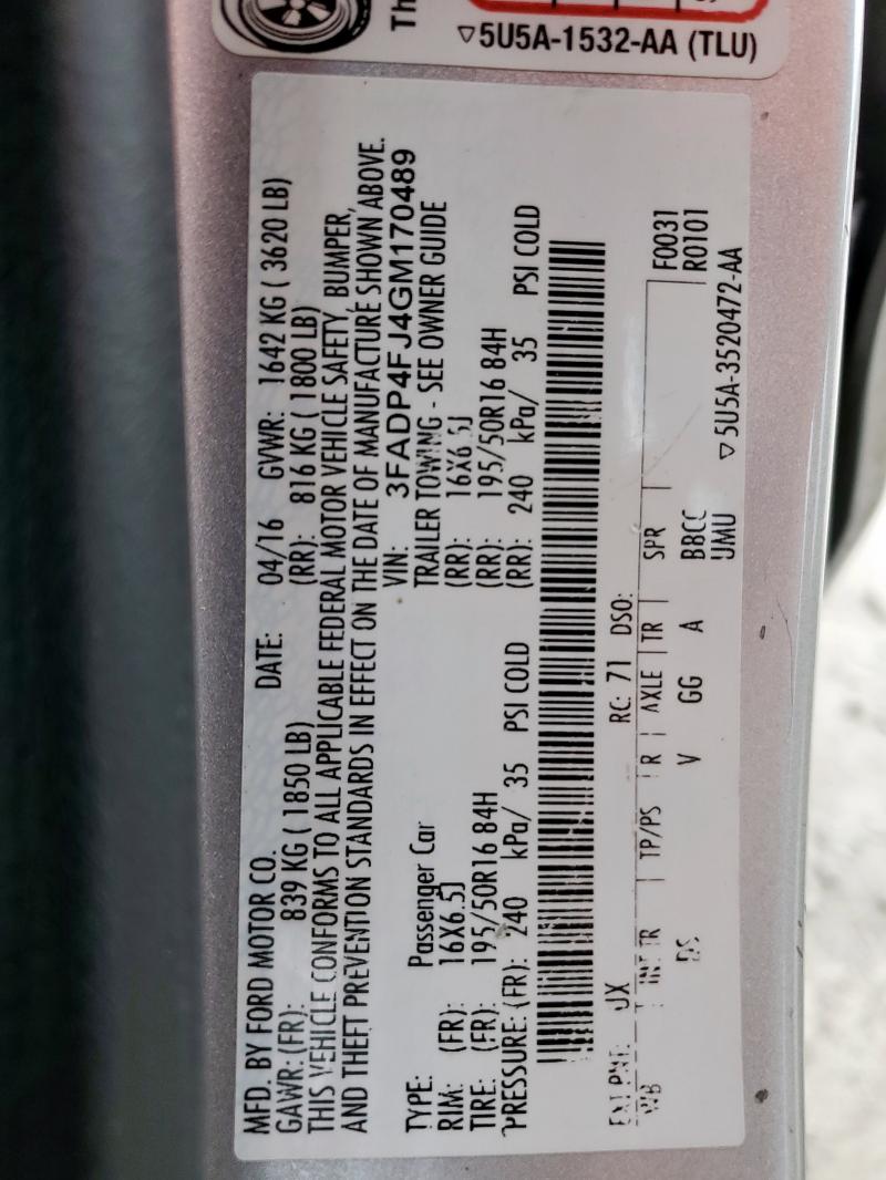 2016 FORD FIESTA TIT 3FADP4FJ4GM170489