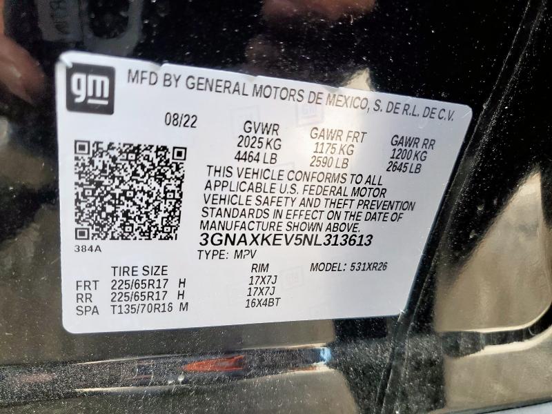 2022 CHEVROLET EQUINOX LT - 3GNAXKEV5NL313613