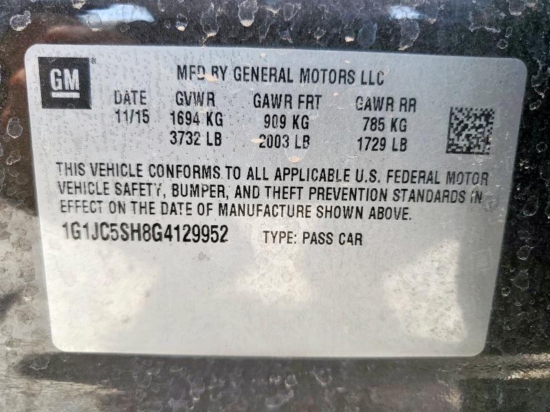 2016 CHEVROLET SONIC LT - 1G1JC5SH8G4129952