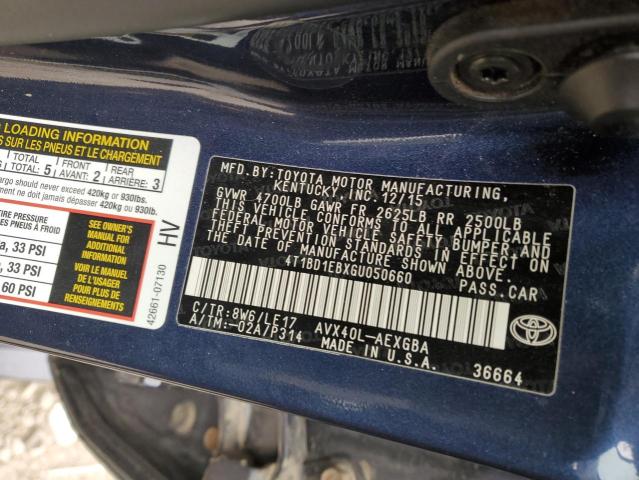 2016 TOYOTA AVALON HYB 4T1BD1EBXGU050660
