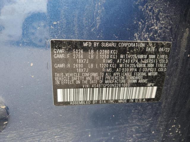 2022 SUBARU OUTBACK TO 4S4BTGPD0N3261003
