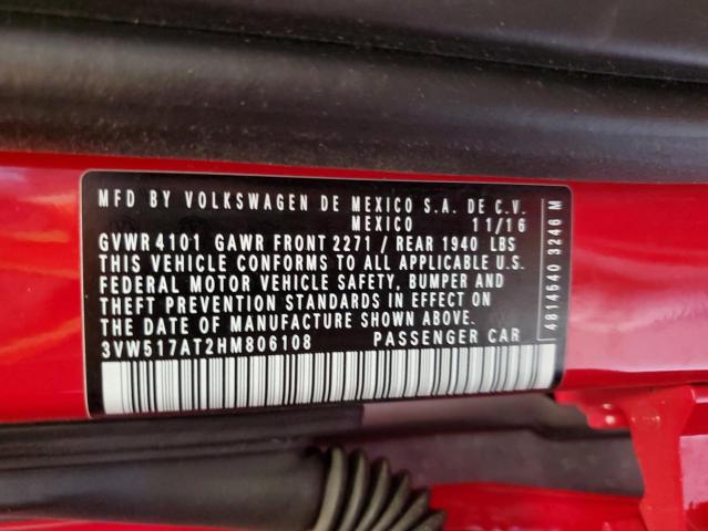 2017 VOLKSWAGEN BEETLE S/S 3VW517AT2HM806108