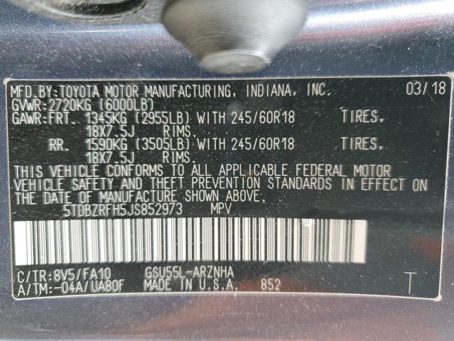 2018 TOYOTA HIGHLANDER - 5TDBZRFH5JS852973
