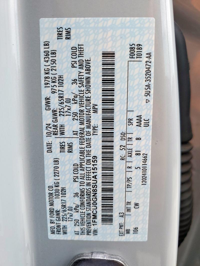 2025 FORD ESCAPE ACT 1FMCU0GN8SUA15159