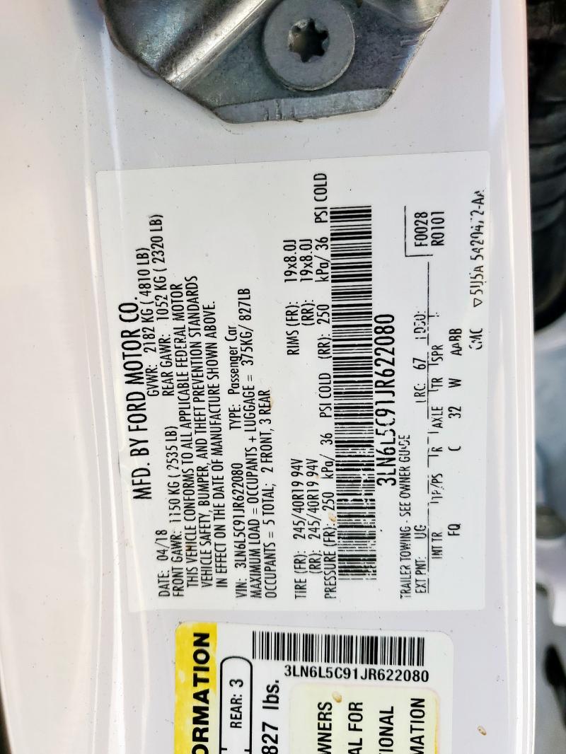 2018 LINCOLN MKZ SELECT 3LN6L5C91JR622080