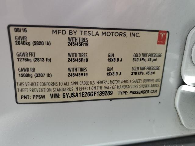 2016 TESLA MODEL S - 5YJSA1E26GF139289