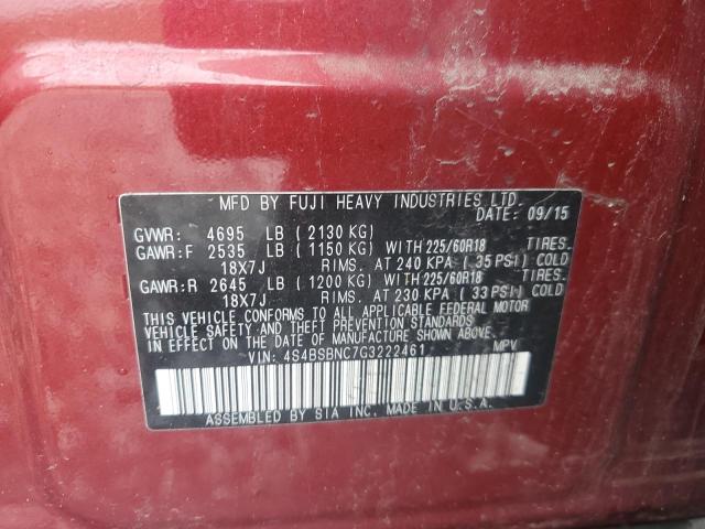 2016 SUBARU OUTBACK 2. 4S4BSBNC7G3222461