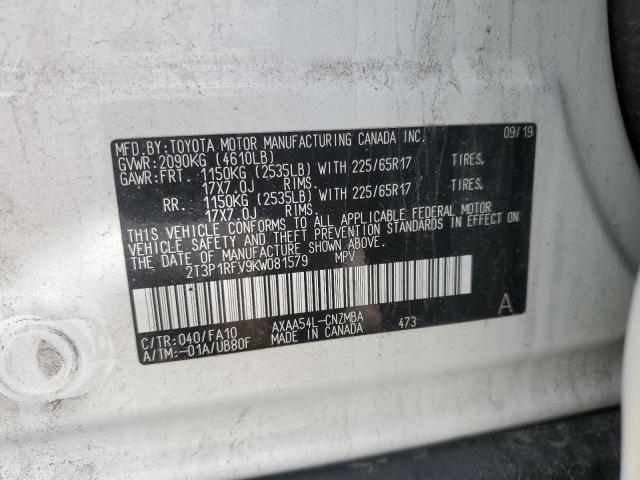 2019 TOYOTA RAV4 XLE - 2T3P1RFV9KW081579