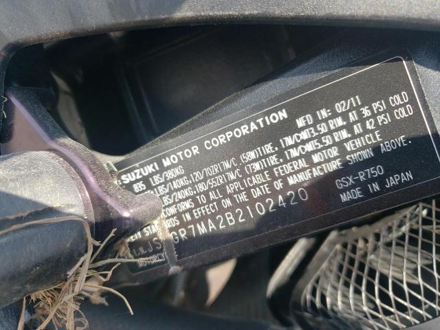 2011 SUZUKI GSX750 JS1GR7MA2B2102420