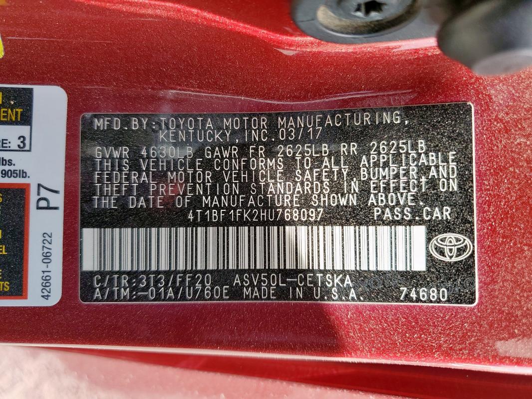 2017 TOYOTA CAMRY LE - 4T1BF1FK2HU768097