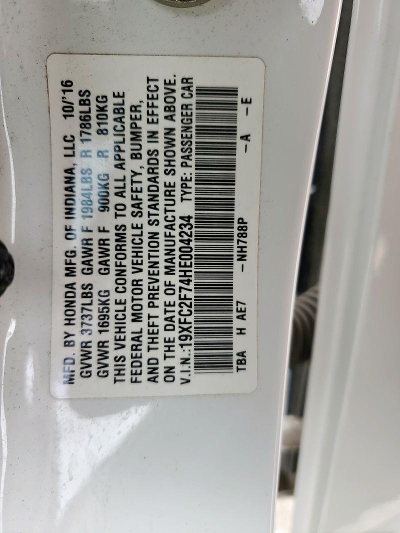 2017 HONDA CIVIC 19XFC2F74HE004234