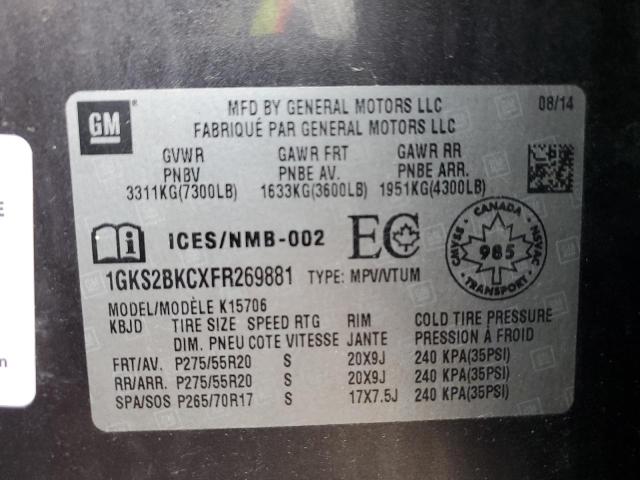 2015 GMC YUKON SLT 1GKS2BKCXFR269881