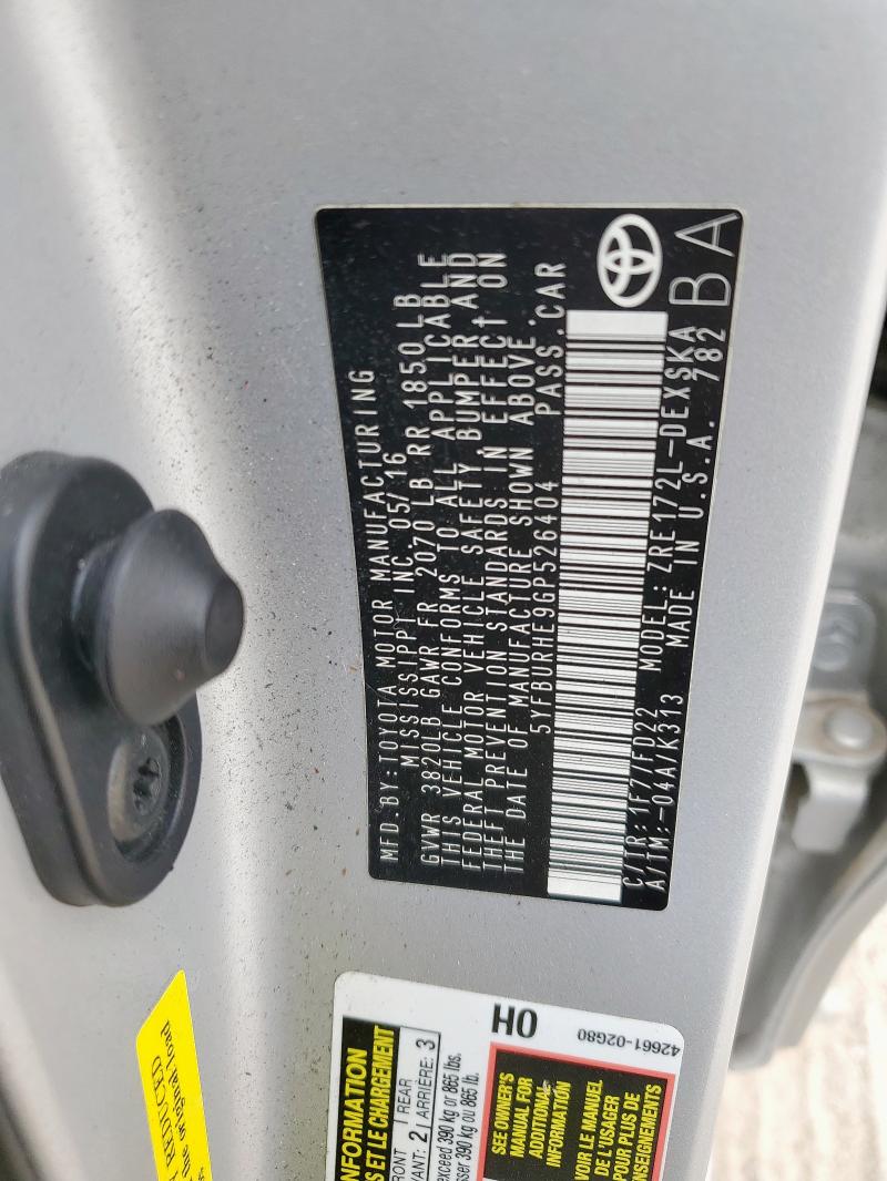 2016 TOYOTA COROLLA L - 5YFBURHE9GP526404