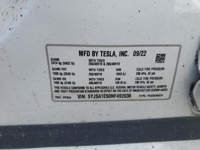 2022 TESLA MODEL S 5YJSA1E50NF492036