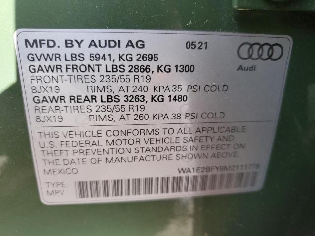 2021 AUDI Q5 E PREMI WA1E2BFY8M2111778